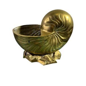 Vintage Large Brass Nautilus Shell Vase Rare Find